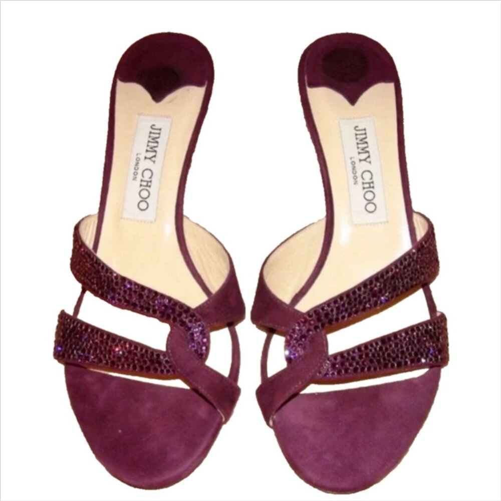 Jimmy Choo Purple Suede Embellished Slides Slip On Heels